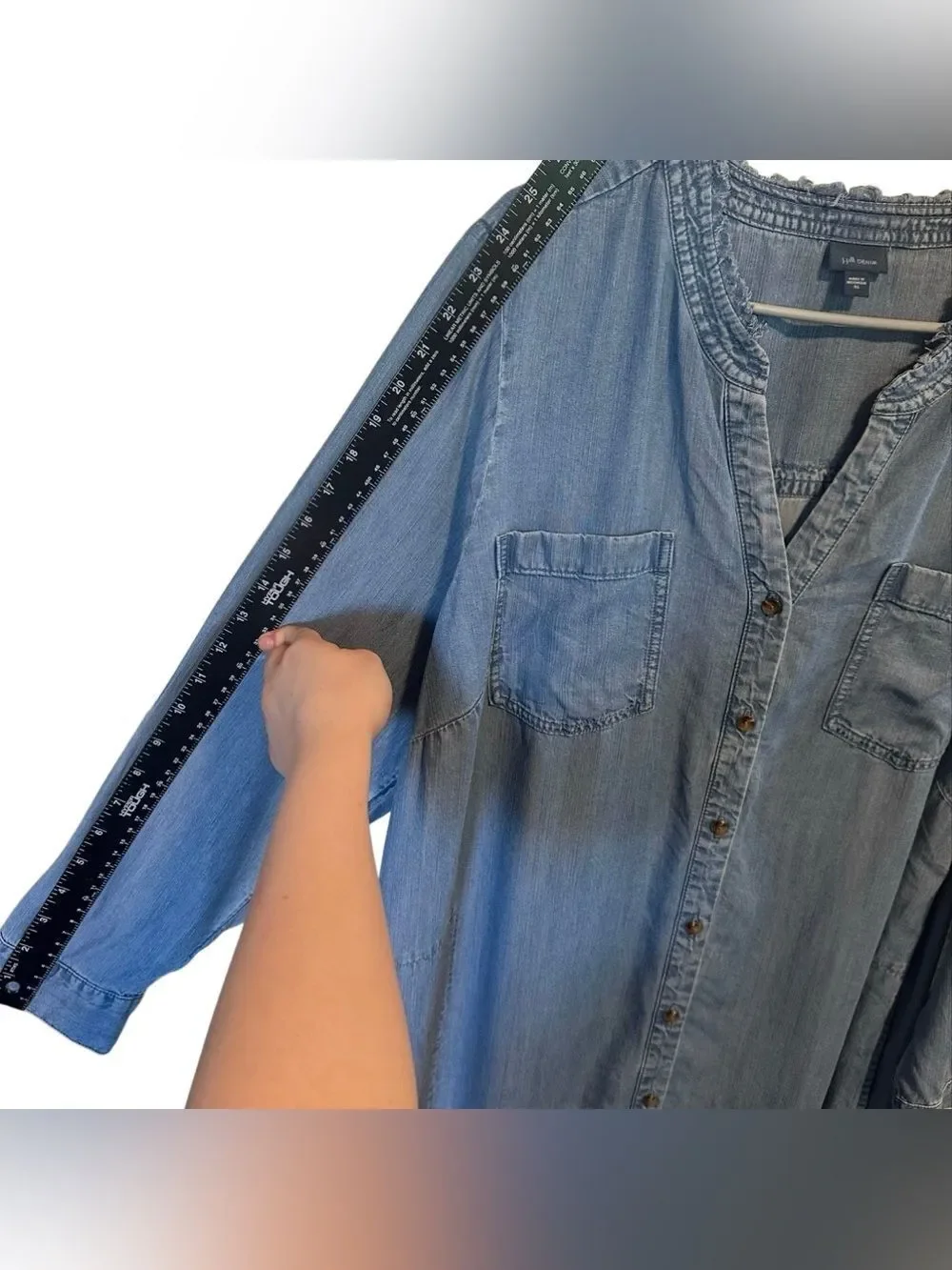J.Jill Denim Lyocell Button Front Shirt Dress XL Relaxed Chambray Tencel Midi